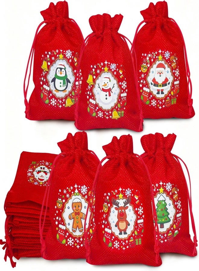 Yunaeduo Small Christmas Gift Bags - 24 Pcs Christmas Drawstring Gift Bags, 4in * 5.5in Bulk Burlap Holiday Treat Candy Goody Bags for Xmas Party Favor - Image 1